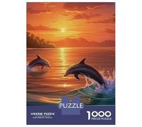 Dolphin 1000 Pieces Recycled Two Dolphins at Tropical Sunset Beach Puzzle Adults Reusable Stress Relief Challenging Fun Brain Teaser 38x26cm/1000pcs