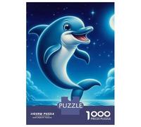 Dolphin 1000 Pieces Sturdy Paper Dolphin on Blue Night Sea Puzzle Parent-Child Interactive Game Home Leisure Unique Artwork 70x50cm/1000pcs