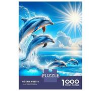 Dolphin 1000 Pieces Thickened Jigsaw Three Dolphins Leaping Under Sunny Blue Sky Puzzle Grown-Ups Easy Store Relaxation Hobby Teaser 38x26cm/1000pcs