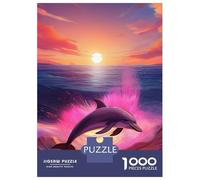 Dolphin 1000 Pieces Thickened Paper Dolphin Chasing Orange Sunlight Puzzle Grown-Ups Easy Store Relaxation Hobby Engaging Teaser 52x38cm/1000pcs