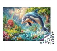 Dolphin 1000Piece JigsawPuzzleDolphin Rainbow Stream ForAdult Colourful Brainteasing Age12+byth Challenging The Impossible Difficult Game Brainteasing Adults Jigsaw Puzzle 38x26cm/1000pcs