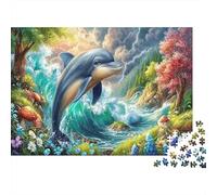 Dolphin 1000Pieces JigsawPuzzleDolphin Flower Stream ForAdult Colourful Brainteasing Age12+byth Challenging The Impossible Difficult Game Uncover The Puzzle 70x50cm/1000pcs