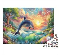 Dolphin 1000Piecess JigsawPuzzleFantasy Waterfall KidsforAdult Challenging Brainteasing Age12+byth HomeDecoration Uncover The Puzzle 52x38cm/1000pcs