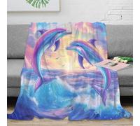 Dolphin 3D Printed Throw Bedding Blanket Plush Soft Cozy Lightweight Fluffy Gifts for Kids Teens Adults for Boys Girls All Season Couch Sofa 40x50inch(100x130cm)