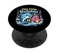 Dolphin 4th Birthday This Little Dolphin Is 4 PopSockets Adhesive PopGrip