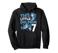 Dolphin 7th Birthday This Little Dolphin Is 7 Pullover Hoodie
