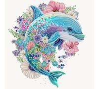 Dolphin a Partial Special Shaped Diamond Art Painting Kits for Adults Beginners, Crystal Rhinestone Gem Diamond Art Craft Kit Perfect for Home Wall Decor 11.81x11.81inch