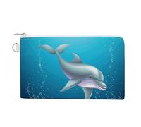 Dolphin And Fish Coin Purse with Zipper Coin Wallet Coin Pouch Canvas Change Purse Pouch Zero Wallet Coin Bag