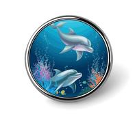 Dolphin And Fish Round Badge Cute Enamel Lapel Pin Brooches Button Pin Personalized Clothing Decoration Unisex Badge Holder Hats Bags Shirts Decor