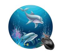 Dolphin and Fish Round Mouse Pad Smooth Glide Gaming Mousepad Extra Density Portable Comfortable Mouse Mat for Desk, Home, Office 7.8x7.8 Inches