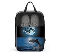 Dolphin And Moon Shoe Bag Travel Shoe Organizer Water-Resistant Shoe Pouch with Zipper Sneaker Dust Bag, gray, One Size, Modern