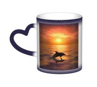 Dolphin and sunset Coffee Mug with Handle 11 Oz, Color Changing Cups In The Sky, Heat Sensitive Magic Funny Art Mug, Unique Coffee Tea Cup Porcelain Mugs Gift for Women Men Blue