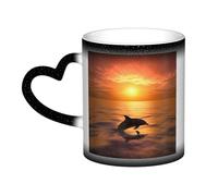 Dolphin and sunset Coffee Mug with Handle 11 Oz, Color Changing Cups In The Sky, Heat Sensitive Magic Funny Art Mug, Unique Coffee Tea Cup Porcelain Mugs Gift for Women Men Black