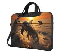 Dolphin And Sunset Laptop Shoulder Bag For Men Women Briefcase Messenger Bag W/Strap Handle Waterproof Laptop Sleeve Bag 15.6 Inch