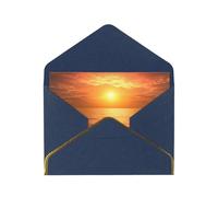 Dolphin And Sunset Luxury Pearl Paper Greeting Card With Gold Border, Blank Inside, With Envelope - Birthday, Wedding, Christmas, Valentine