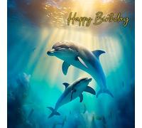 Dolphin Animal Art Birthday Greeting Card Design 206 - Happy Gift For Her Him Friend Mum Dad Sister Brother Premium Quality Blank Inside Envelope Included Uk Designed Thoughtful