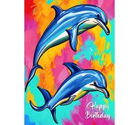 Dolphin Animal Colourful Abstract Art Birthday Card