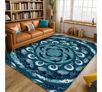 Dolphin Area Rug, Ocean Contemporary Waves Swirl Summer Teal Non-Slip Home Indoor Pattern Carpets Non Shedding Rugs for Living Room Bedroom Classroom College Dorm Decor 5' X 7'
