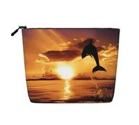 Dolphin at Dusk Patterned Women's Cosmetic Bag, Single Layer Toiletry Bag, Suitable for Daily Storage, Travel, and Business Trips.