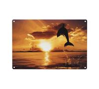 Dolphin At Dusk Print Metal Tin Sign Personalized Garden Tin Signs Art Plaque Poster Wall Decor For Home Bedroom Living Room Club Coffee Shop Decoration