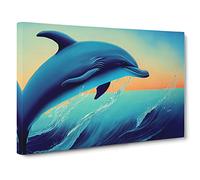 Dolphin at Sunrise Canvas Print | Gallery Wrapped 30mm Frame Wall Art | 30x20 inches | Ready to Hang | Modern Animals Picture | Living Room Bedroom Lounge Office