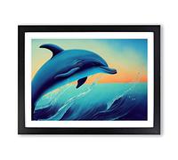 Dolphin at Sunrise Framed Print | A2 Black Framed Wall Art | Ready to Hang | Modern Animal Picture | Living Room Bedroom Lounge Office