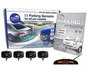 Dolphin Automotive Adhesive Reverse Parking Sensor Kit for DIY Installation. 4 Sensors with Audio & Display Options in Gloss Black