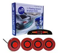 Dolphin Automotive DFM450 Reverse Parking Sensors Flush Mount OEM Style 4 Ultrasonic Radar Sensor Kit Dash Display and Audio Alert System - Red