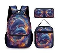 Dolphin Backpack Set with Lunch Tote and Pencil Case for Girls Age 9, Sea Creature School Bag 3 Piece Set Year 2-4 for Boys Outdoor Learning Family Trips and Weekend Adventures