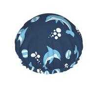 Dolphin Balls Print Double Layer Shower Cap Reusable Lightweight And Soft Bath Hair Cap For Women