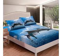 Dolphin Bed Sheet Set Kids Boys Girls Marine Ocean Creature Fitted Sheet Sea Animal Pattern Bedding Set 3D Dolphin Print Bed Cover,Room Decor 3Pcs Sheets Double Size