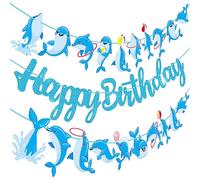 Dolphin Birthday Banner Party Decorations Supplies Blue Glitter Dolphin Happy Birthday Banner Decorations for Under the Sea Themed Birthday Party Baby Shower Supplies