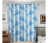 Dolphin Blackout Curtains, 84 Drop, Kids Cute Ocean Animal Printed Curtains for Living Room, Bedroom, Eyelet Drapes for Window Home Decor, 52x84 Inch 2 Panels Rc3104