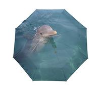 Dolphin Blue Sea Ocean Cute Automatic Foldable Umbrella UV Protection Auto Open Close Folding Sun Blocking Umbrellas for Travel Women Boys Girls