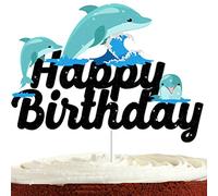 Dolphin Cake Topper for Boys Girls Baby Shower Cute Dolphin Birthday Party Decorations Under the Sea Party Supplies Blue Glitter Dolphin Birthday Cake Decorations