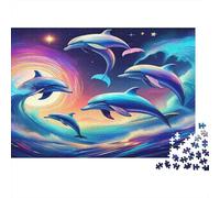 Dolphin Cardboard Dolphins Leaping in Cosmic Ocean Premium Jigsaw Puzzle Boredom Buster Home Decor 70x50cm/1000pcs