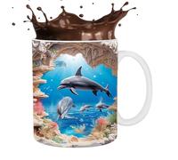 Dolphin Ceramic Mug - Dolphin Cup, Cute Dolphin Cup, Wine Ceramic Mug, 350 ml Ceramic Tea Coffee Mug, Ceramic Travel Mug with Handle for Whisky, Juice, Soup, Wine, Beer, 3.74 x 3.15