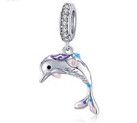 Dolphin Charm with Crystal Charm 925 Sterling Silver Ocean Charm Animal Charm Birthday Charm for Pandora Charms Bracelet