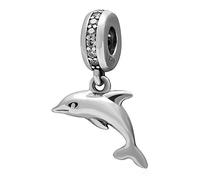 Dolphin Charm with Crystal Charm 925 Sterling Silver Ocean Charm Animal Charm Birthday Charm for Pandora Charms Bracelet (B)