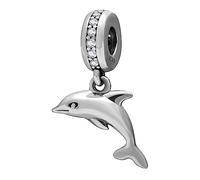 Dolphin Charms Dangle fit Pandora Sea Animal Bracelet, 925 Sterling Silver Ocean Playful Dolphins Pendant Beads with Clear CZ, Gifts for Mothers Day/Summer/Graduation