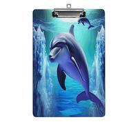 Dolphin Clipboard Colorful Sturdy Acrylic Clipboard Decorative Clip Board with Metal Clip Cute Plastic Clipboards A4 for Nurses Office（Standard Size 8.5" X 12.5"）