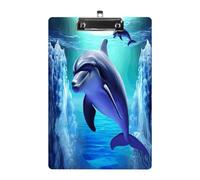Dolphin Clipboard Colorful Sturdy Acrylic Clipboard Decorative Clip Board with Metal Clip Cute Plastic Clipboards A4 for Nurses Office（Standard Size 8.5" X 12.5"）