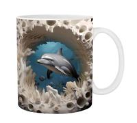 Dolphin Coffee Mug - 350 ml Dolphin Coffee Mugs, Painted Dolphin Mugs, Large Drinking Cups | Dolphin Print Multi-Purpose Cup, Ceramic Hot Chocolate Cup for Whisky, Juice, Soup, Wine, Beer,