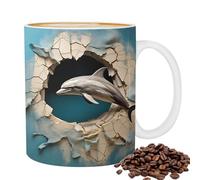 Dolphin Coffee Mug - 350 ml Dolphin Coffee Mugs, Painted Dolphin Mugs, Large Drinking Cups | Dolphin Print Multi-Purpose Cup, Ceramic Hot Chocolate Cup for Whisky, Juice, Soup, Wine, Beer,