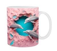Dolphin Coffee Mug - 350 ml Dolphin Coffee Mugs, Painted Dolphin Mugs, Large Drinking Cups | Dolphin Print Multi-Purpose Cup, Ceramic Hot Chocolate Cup for Whisky, Juice, Soup, Wine, Beer,
