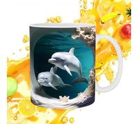 Dolphin Coffee Mug - 350 ml Dolphin Coffee Mugs, Painted Dolphin Mugs, Large Drinking Cups | Dolphin Print Multi-Purpose Cup, Ceramic Hot Chocolate Cup for Whisky, Juice, Soup, Wine, Beer,