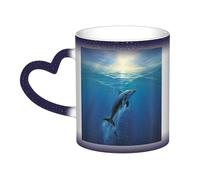 Dolphin Coffee Mug with Handle 11 Oz, Color Changing Cups In The Sky, Heat Sensitive Magic Funny Art Mug, Unique Coffee Tea Cup Porcelain Mugs Gift for Women Men Blue