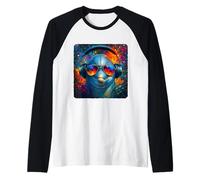 Dolphin Colorful Music Headphones Cool Dj Sunglasses Raglan Baseball Tee