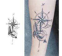 Dolphin Compass Herbal Temporary Tattoo Sticker, Semi Permanent And Non Washable, Waterproof And Anti Rubbing, Lasting For 2 Weeks, Fake Tattoos