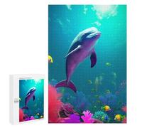 Dolphin Coral Dive, 1000 PCS Wooden Brain Teaser for Adults, Relaxing Home Activity, with A Decorative Finished Picture